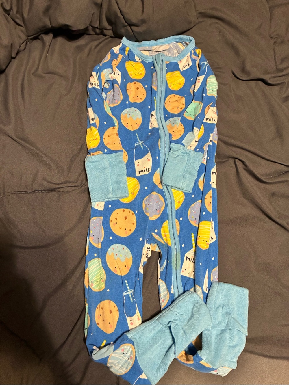 Carter's Blue Footed Romper with Cookie & Milk Print